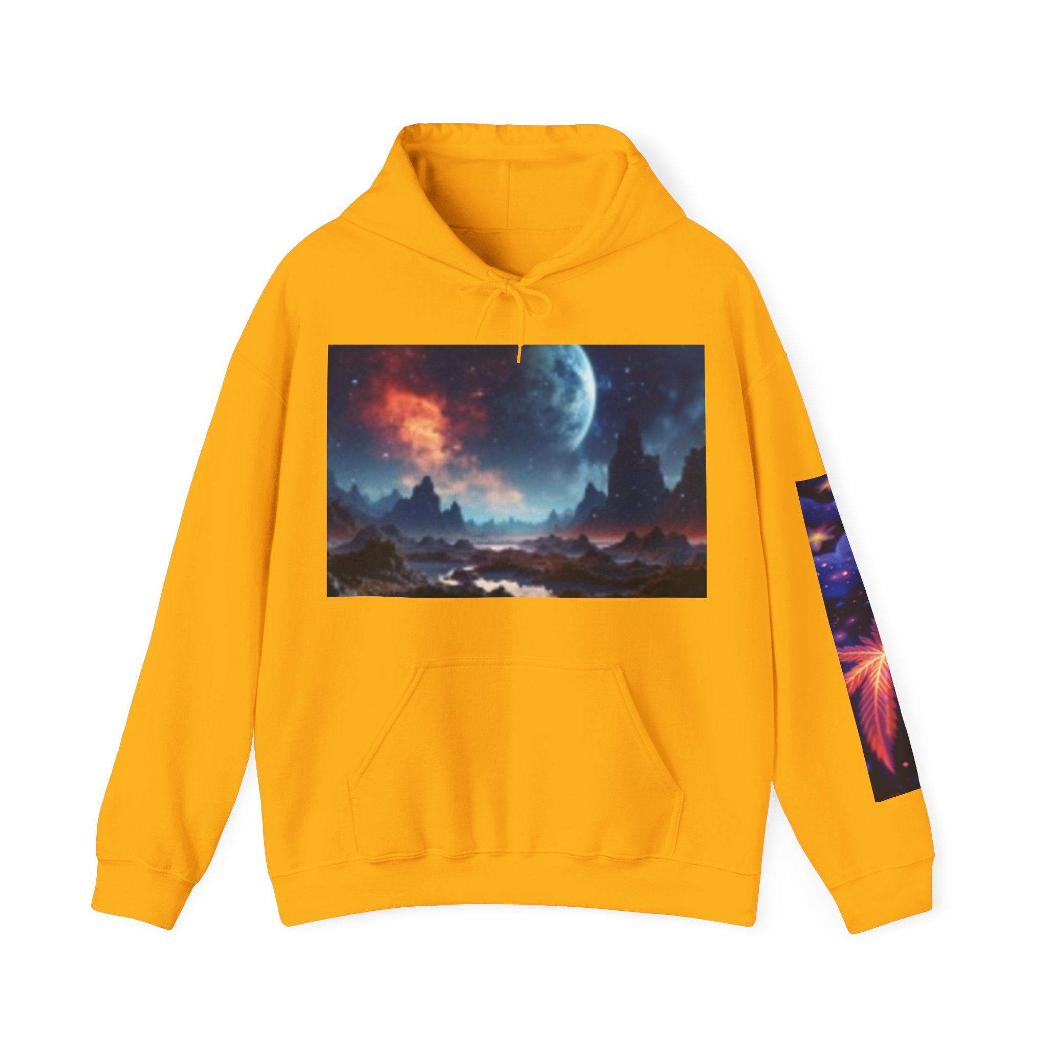 Alien Landscape Hoodie — Cosmic Moonscape & Green Alien Graphic Sweatshirt