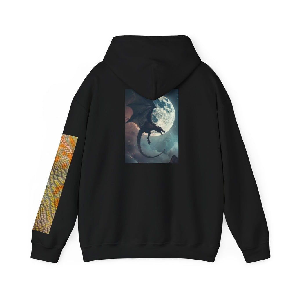 Dragon Moon & Volcano Hoodie — Fantasy Night Sky Dragon Graphic Hooded Sweatshirt