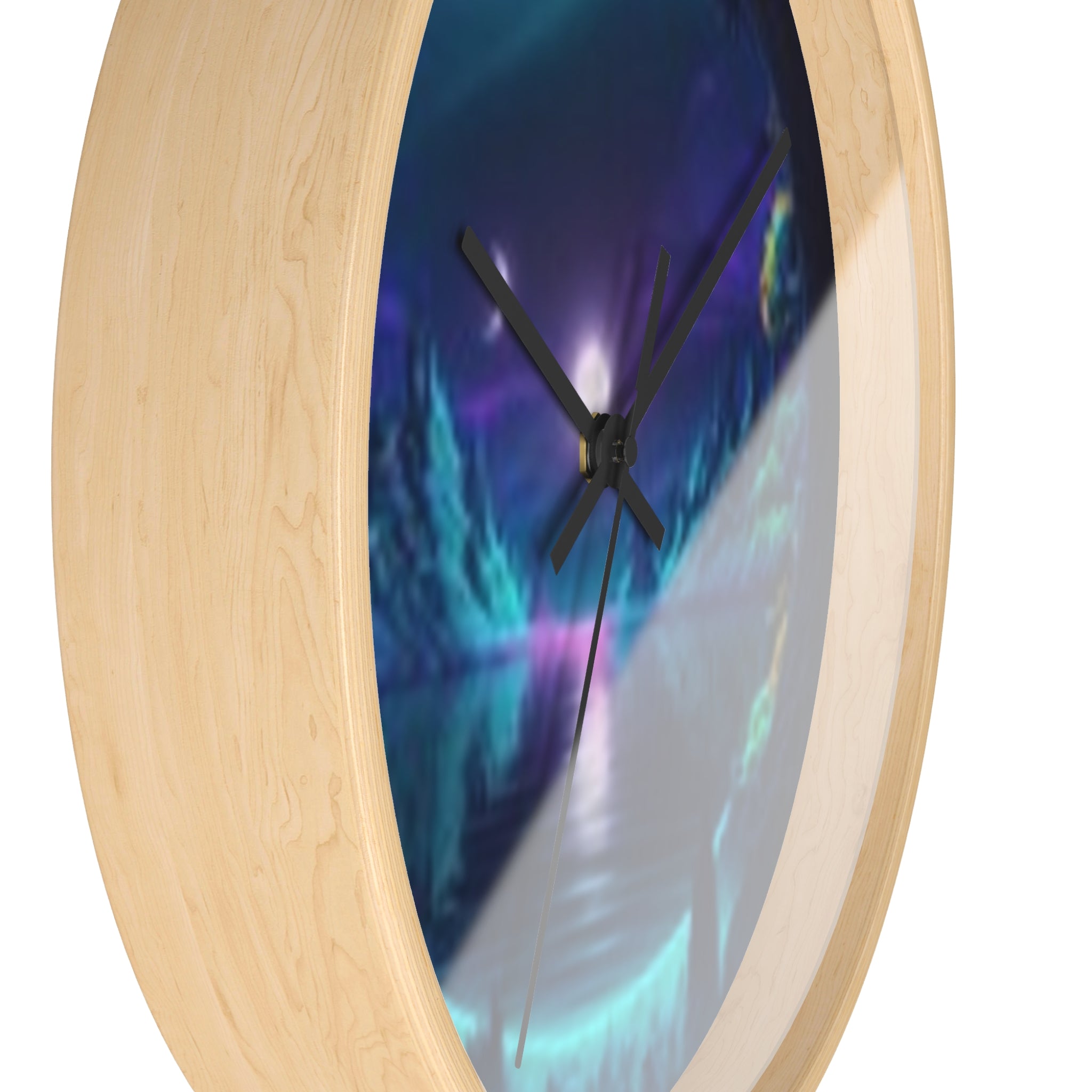 Mystic Cavern Wall Clock — Neon Moonlit Lake Art