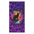 Mystic Black Cat Beach Towel — Purple Leopard Print