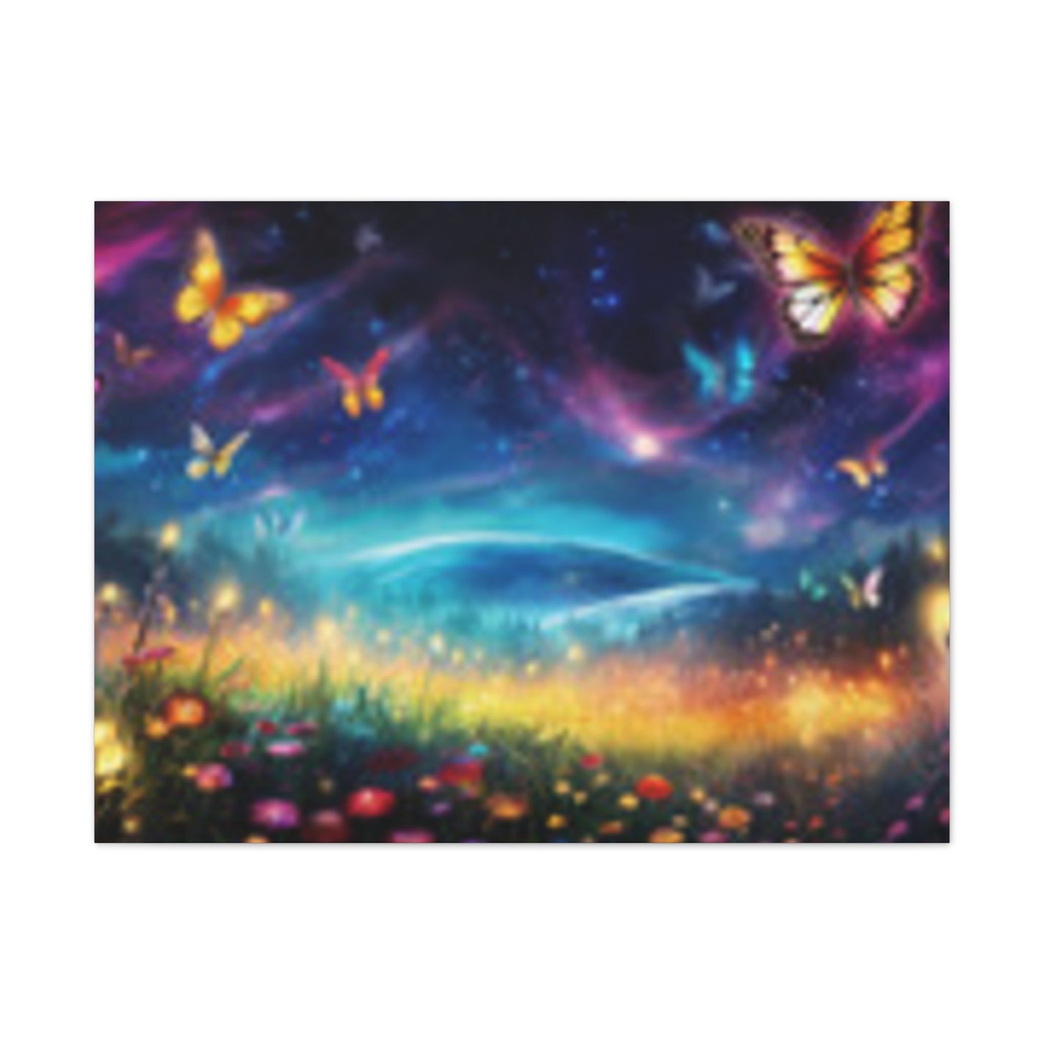 Butterfly Dreamscape Canvas Print — Fantasy Night Meadow Wall Art
