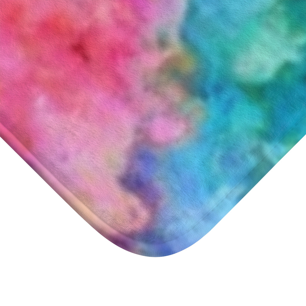 Vibrant Watercolor Cloud Bath Mat — Rainbow Abstract Non-Slip Bathroom Rug