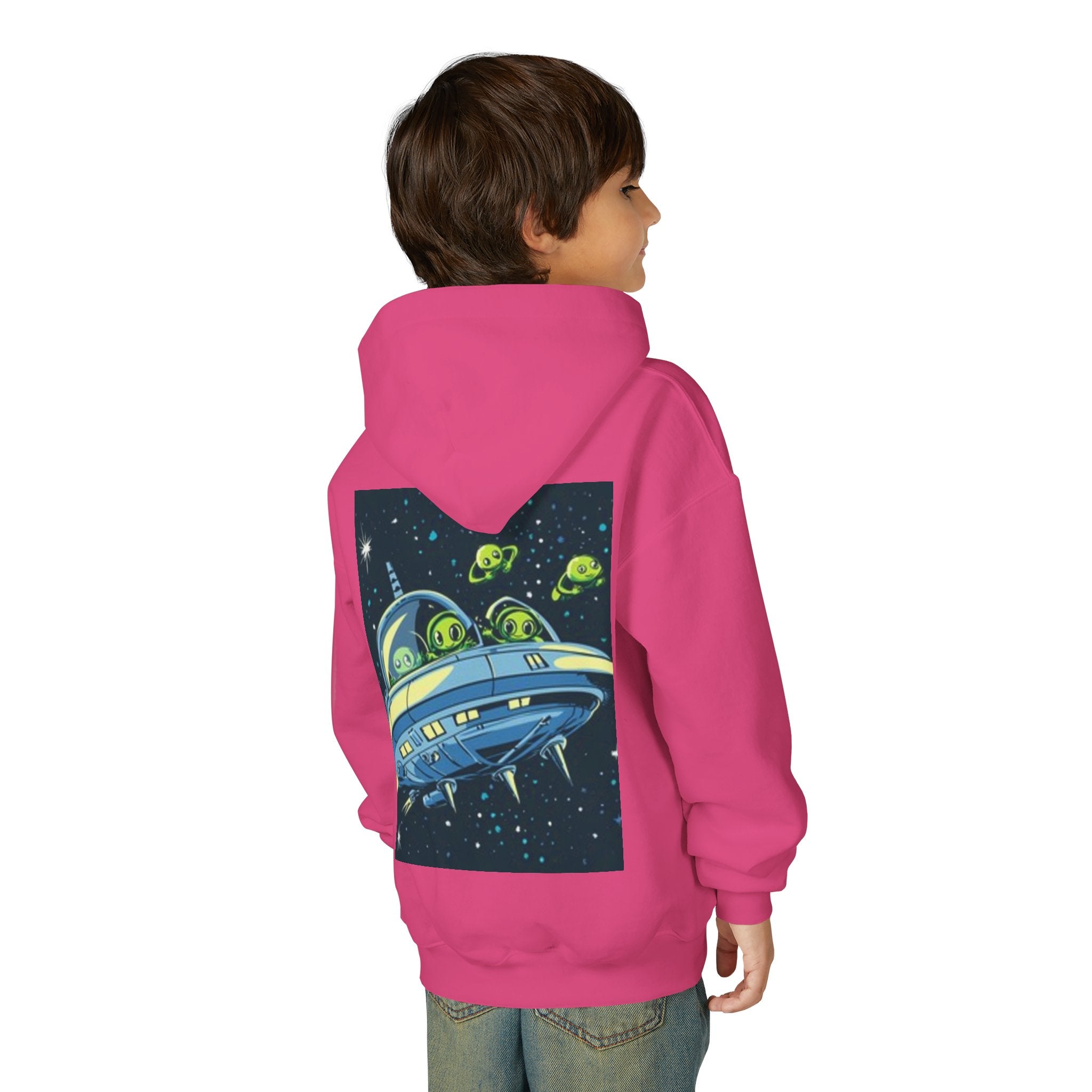 Kids Alien Spaceship Hoodie — Cute Neon UFO Crew Youth Hoodie