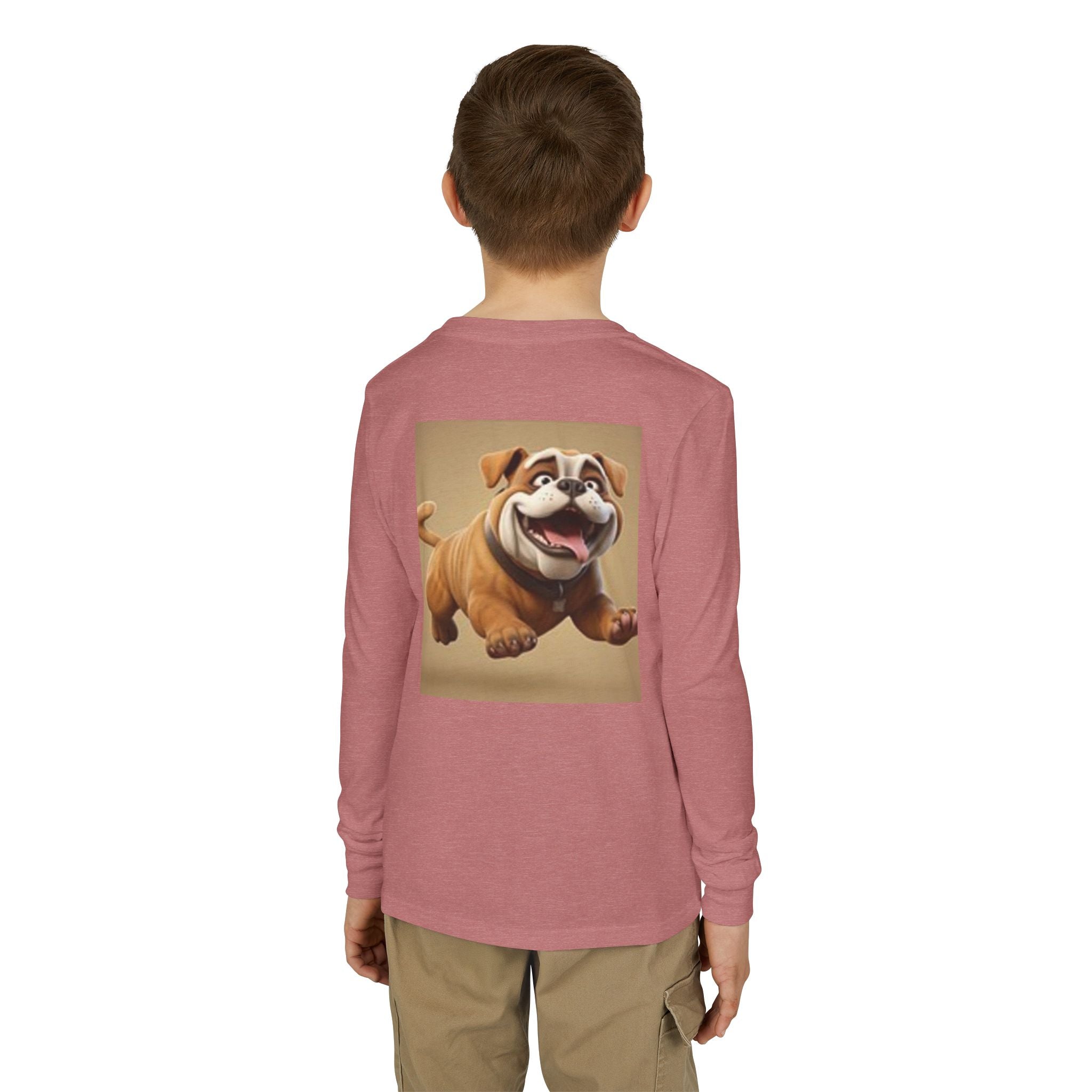 Youth Long Sleeve Tee — Playful Space Planets & Happy Bulldog Graphic