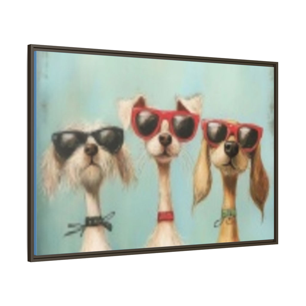 Framed Matte Canvas — Three Cool Dogs in Sunglasses Wall Art