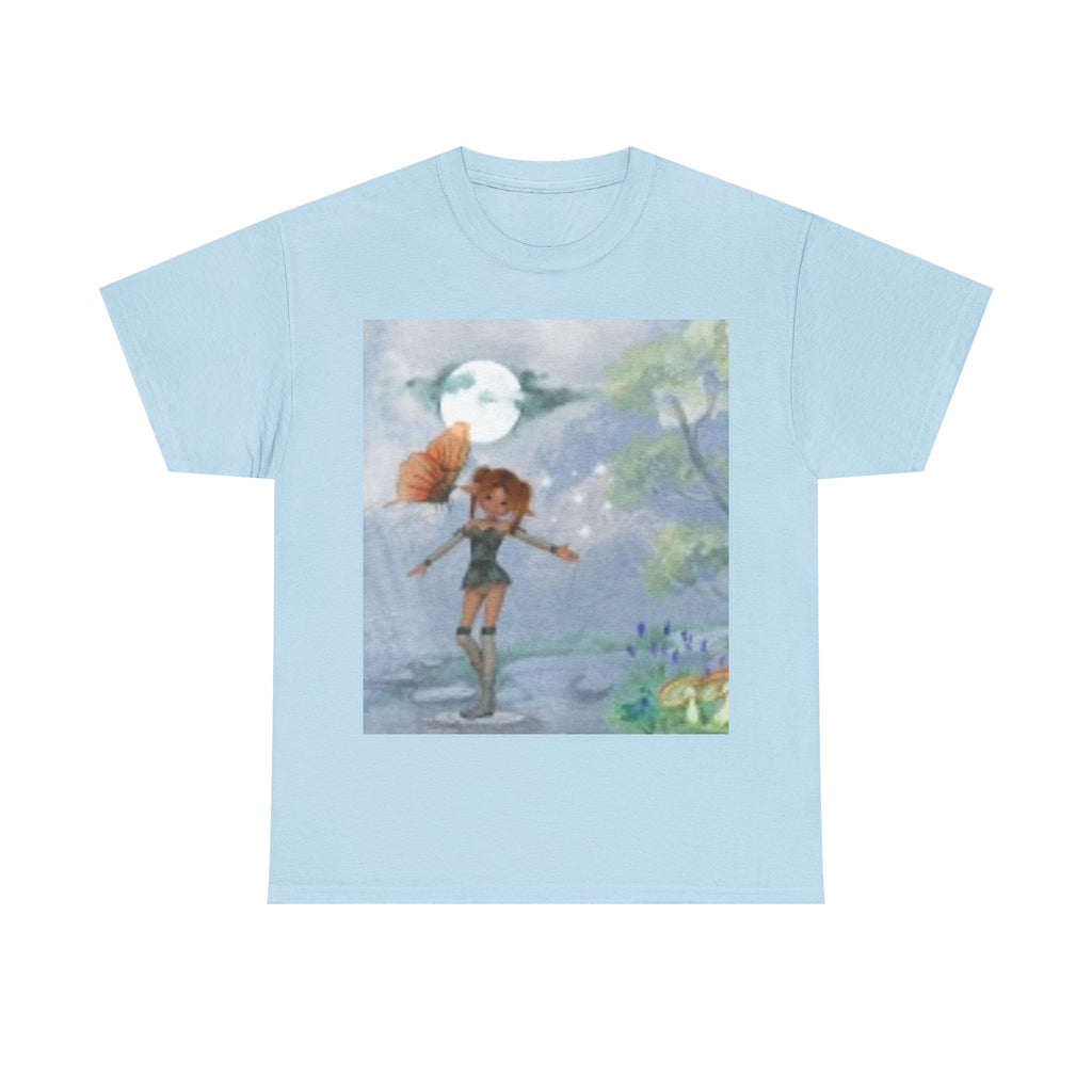 Fairy Moonlit Girl Graphic Tee — Whimsical Nighttime Nature Illustration