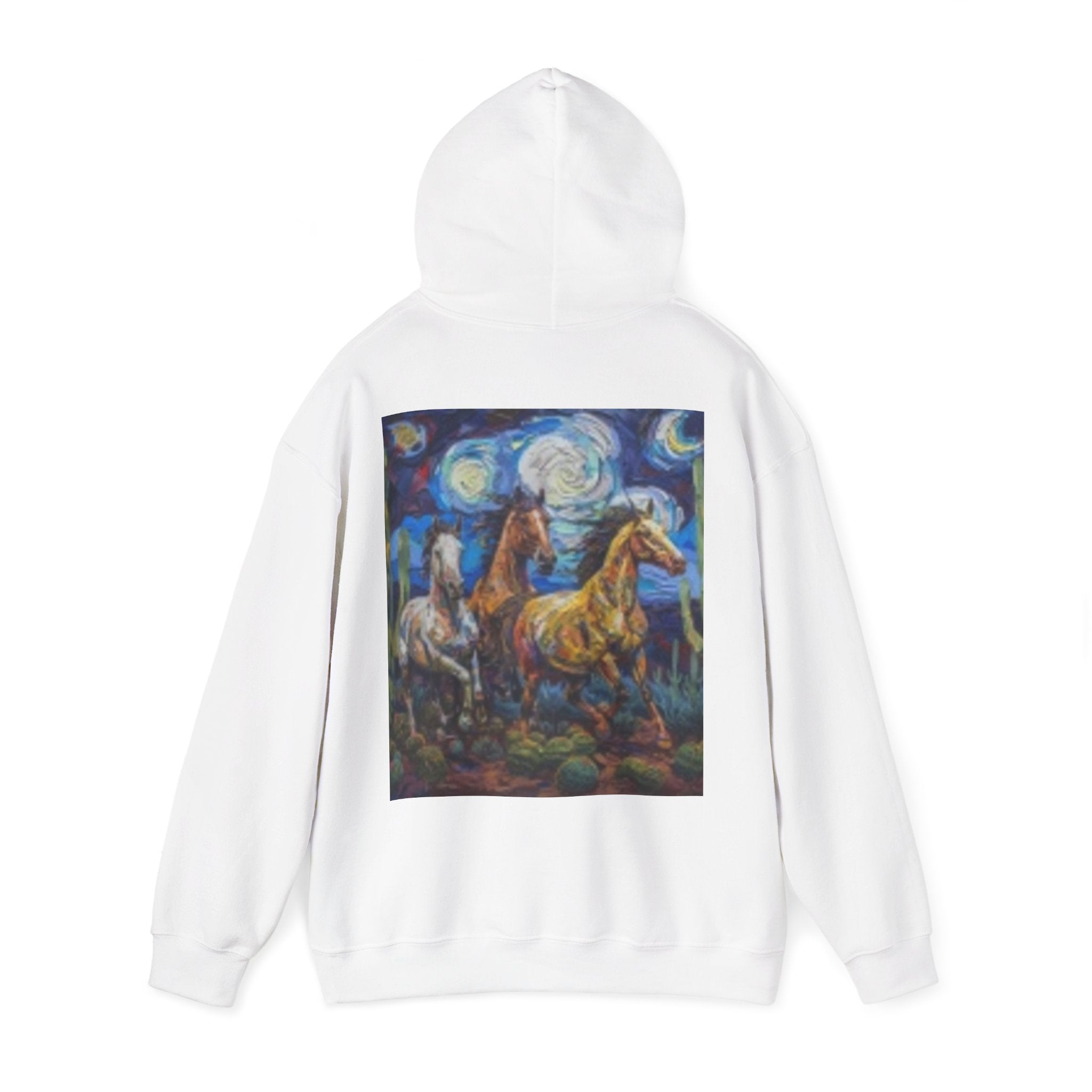 Sunface & Galloping Horses Hoodie — Boho Celestial Horse Art Sweatshirt