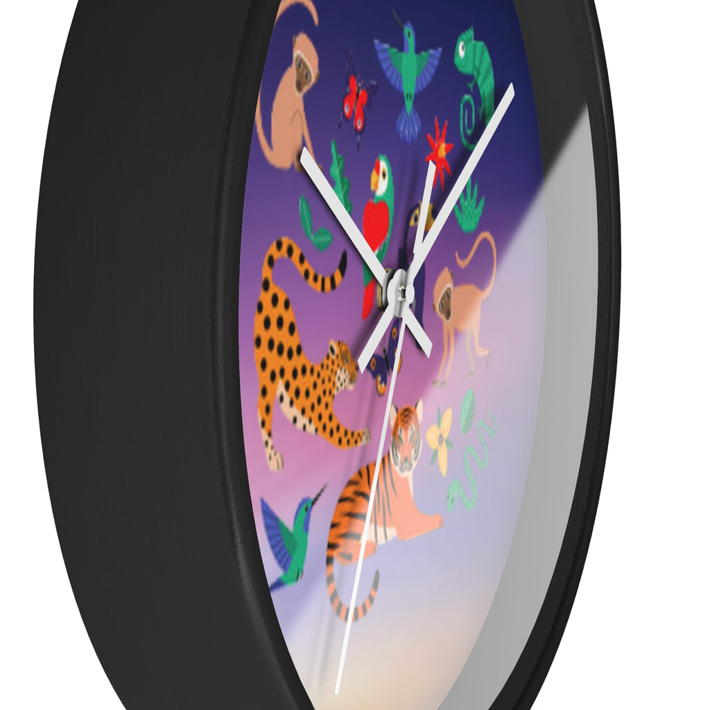 Jungle Friends Wall Clock — Colorful Tropical Animal Decorative Clock