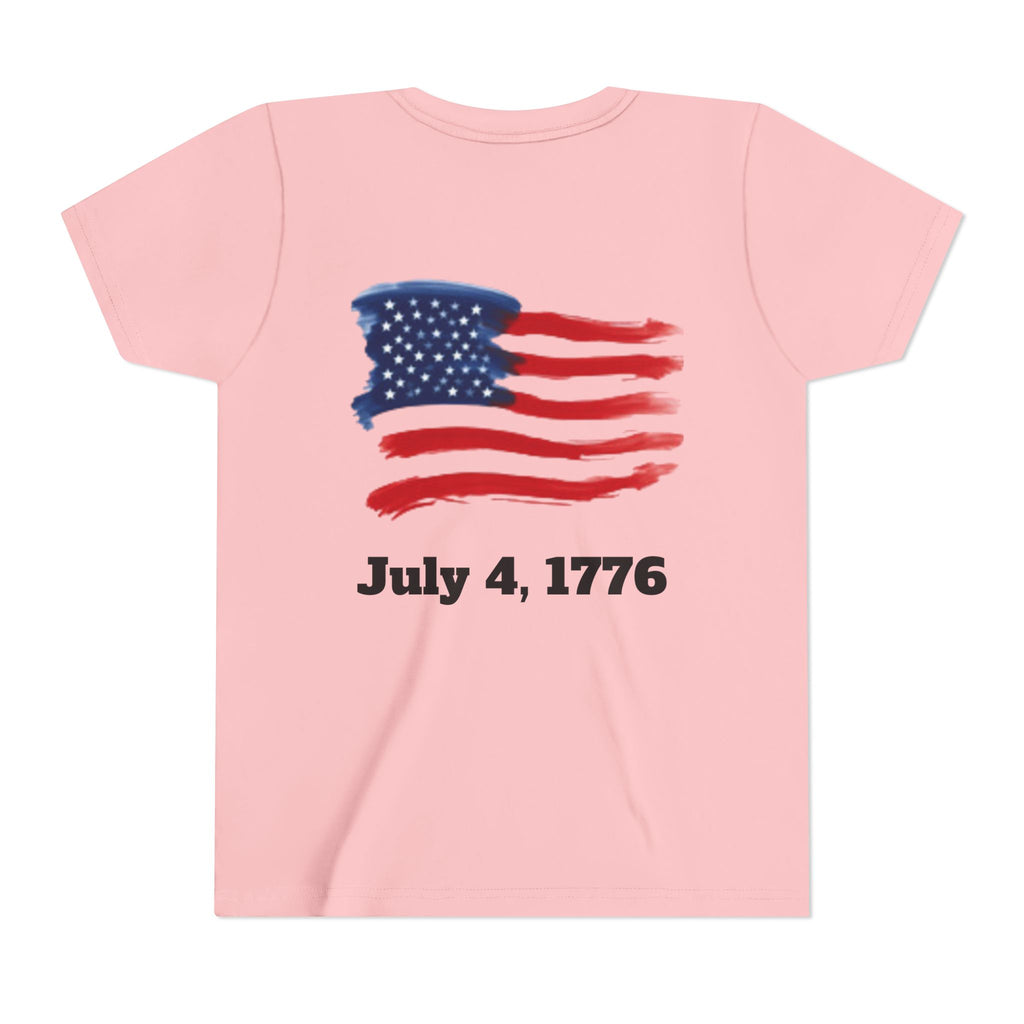 Youth T-shirt — Watercolor Rainbow & Paint Stroke American Flag Kids Shirt