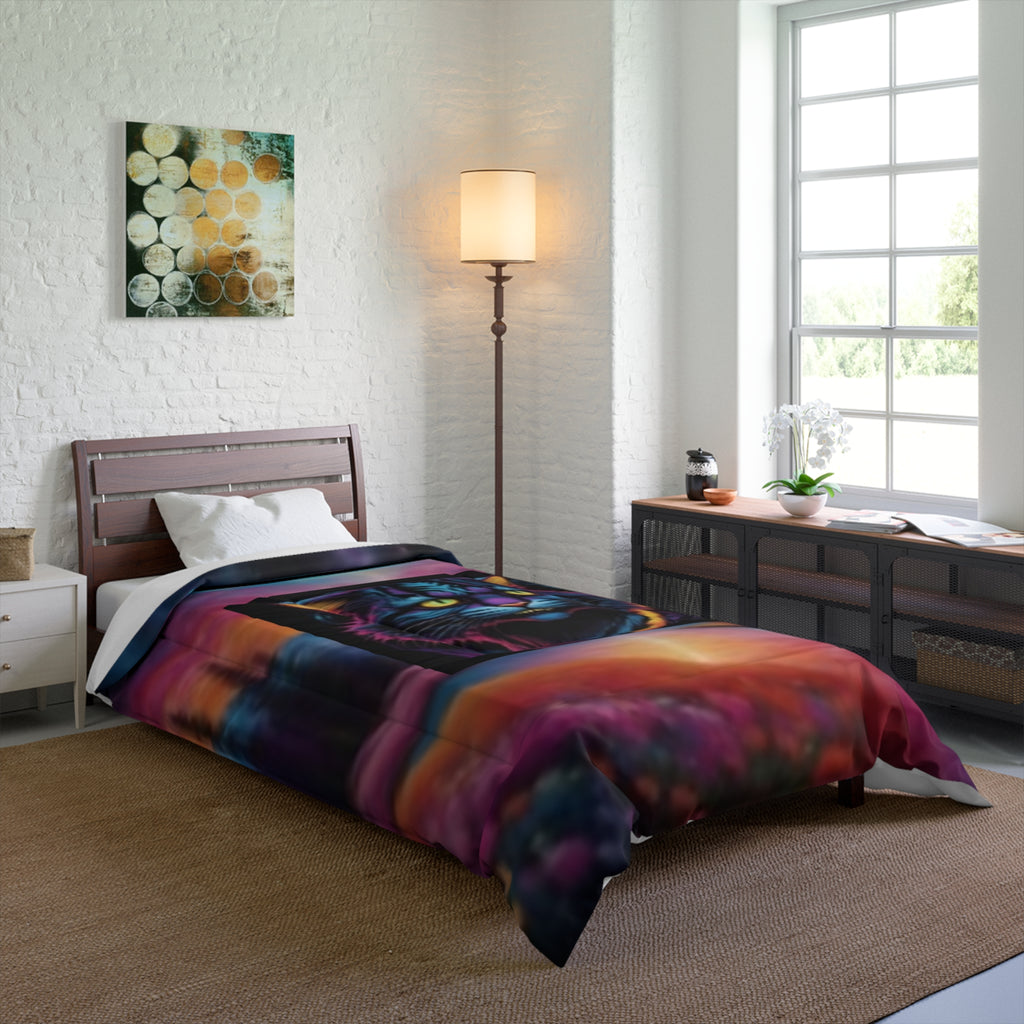 Black Cat Sunset Comforter — Lightweight Cozy Bedding for Bedroom