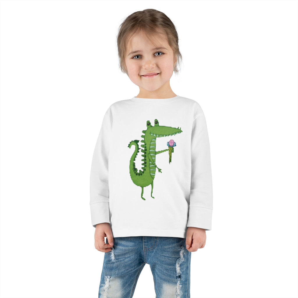 Cute Crocodile Eating Ice Cream Toddler Long Sleeve Tee
