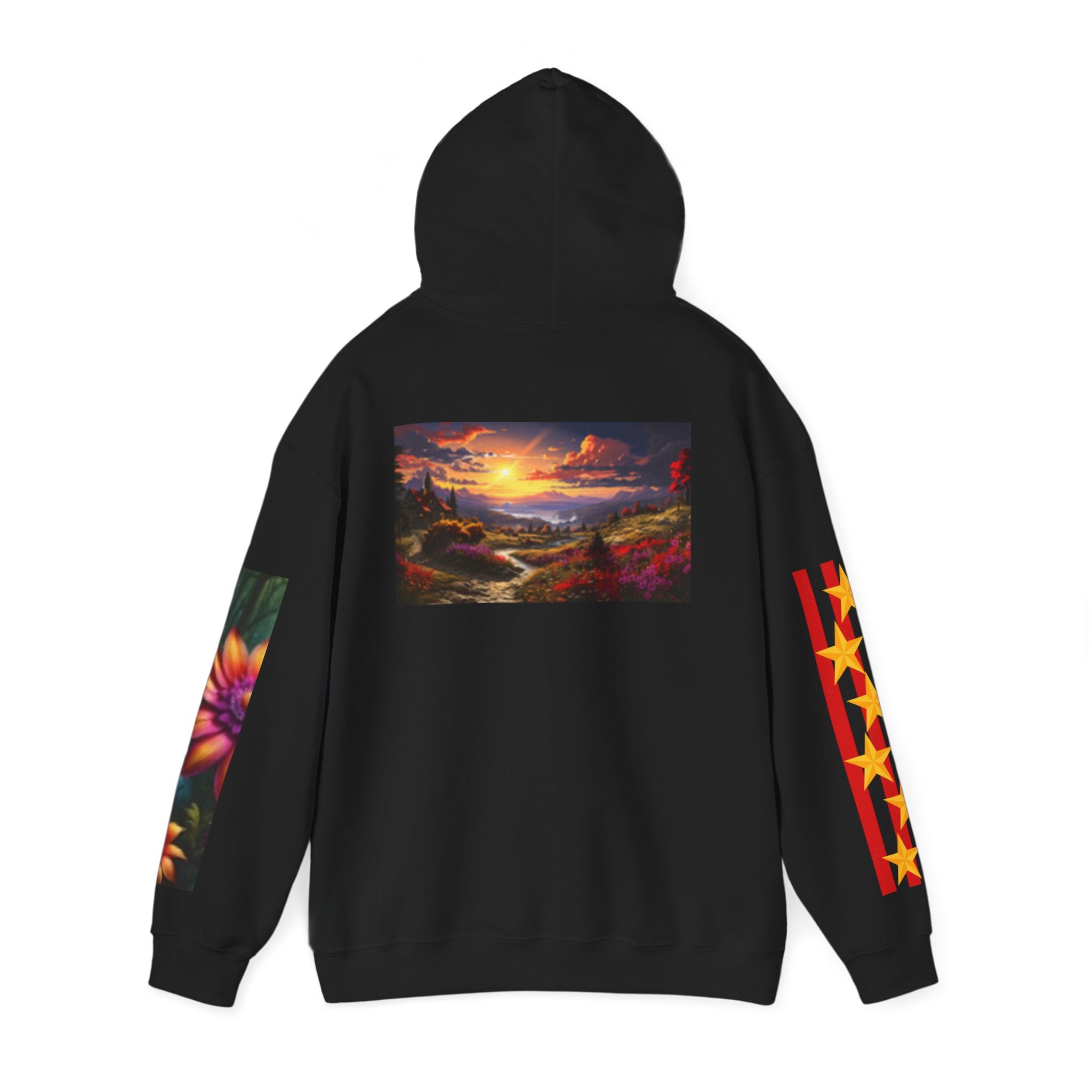 Chicken Row Graphic Hoodie — Colorful Folk Art Chickens Pullover