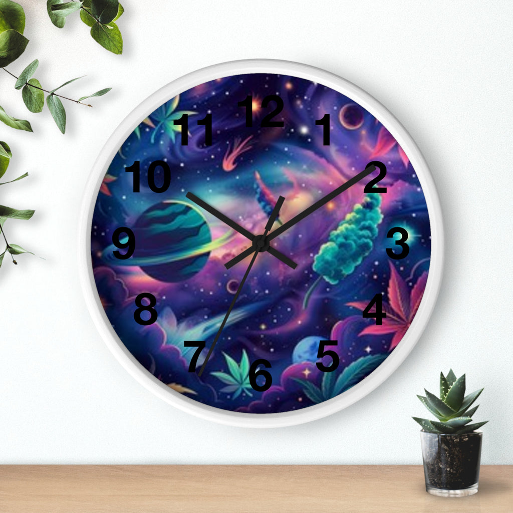 Cosmic Cannabis Wall Clock — Psychedelic Space Marijuana Art Clock