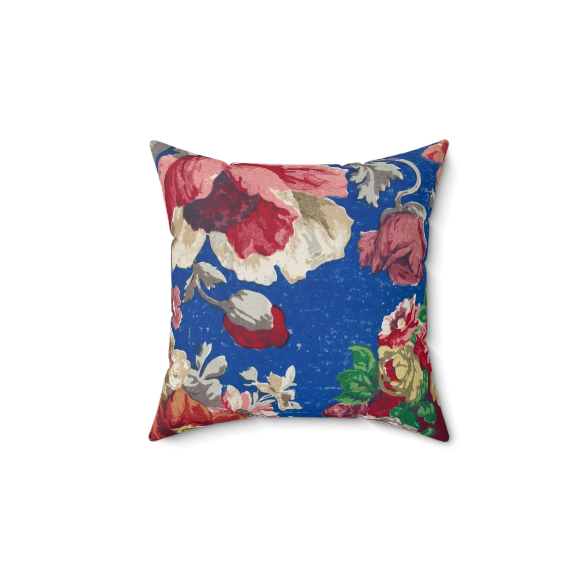 Vintage Floral Throw Pillow — Blue Rose Decorative Cushion