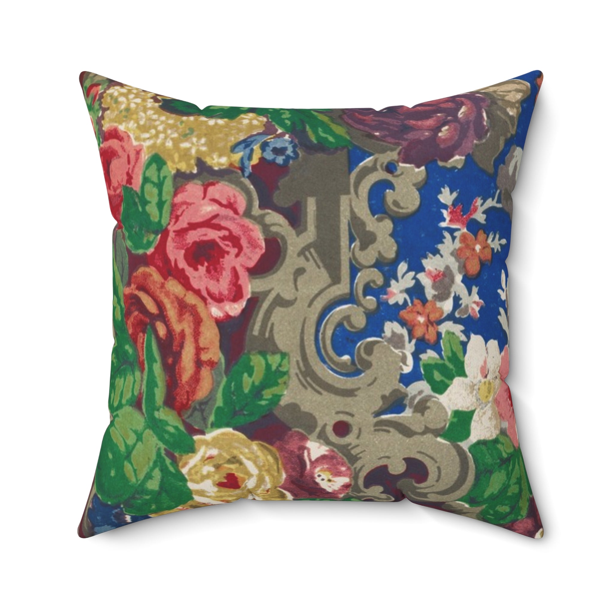 Vintage Floral Throw Pillow — Blue Rose Decorative Cushion