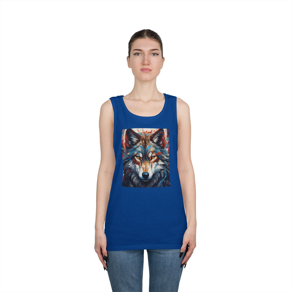 Wolf Portrait Tank Top — Colorful Artistic Wolf Face Graphic Tee