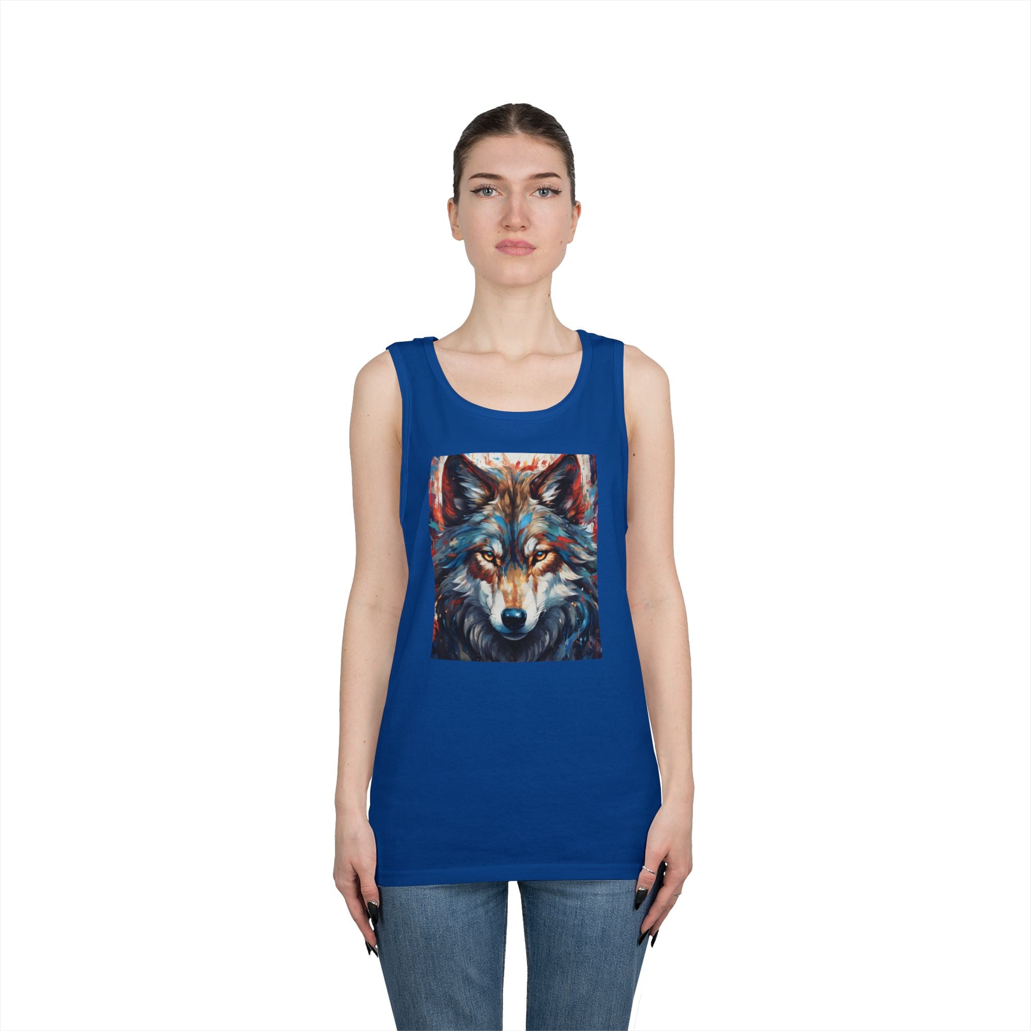 Wolf Portrait Tank Top — Colorful Artistic Wolf Face Graphic Tee