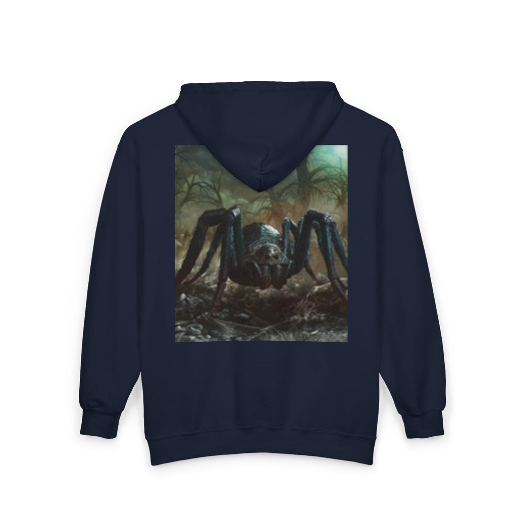 Sun Emblem Zip Hoodie with Gothic Spider Back Print