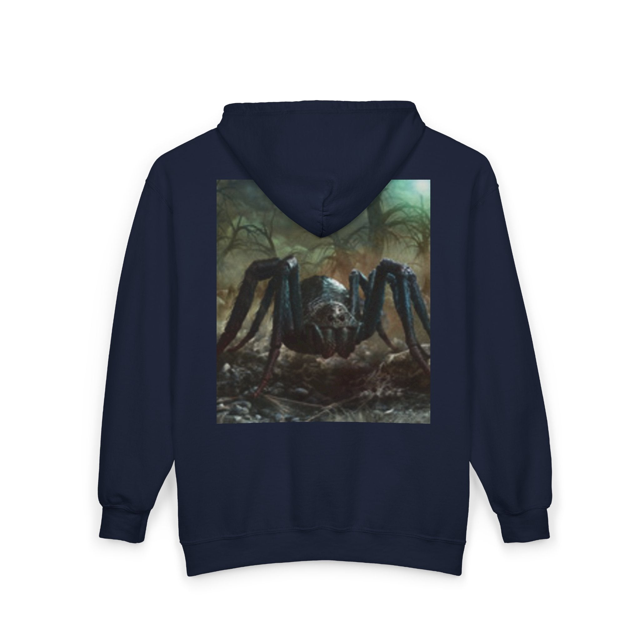 Sun Emblem Zip Hoodie with Gothic Spider Back Print