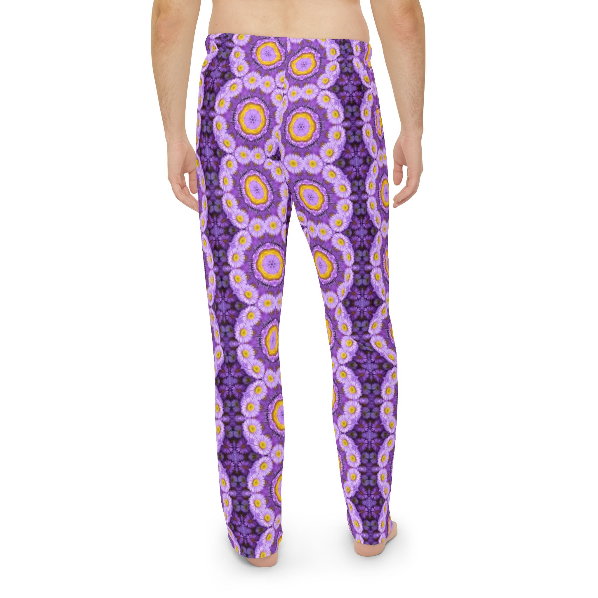 Purple Floral Kaleidoscope Pajama Pants — Men's Relaxed Lounge Sleepwear