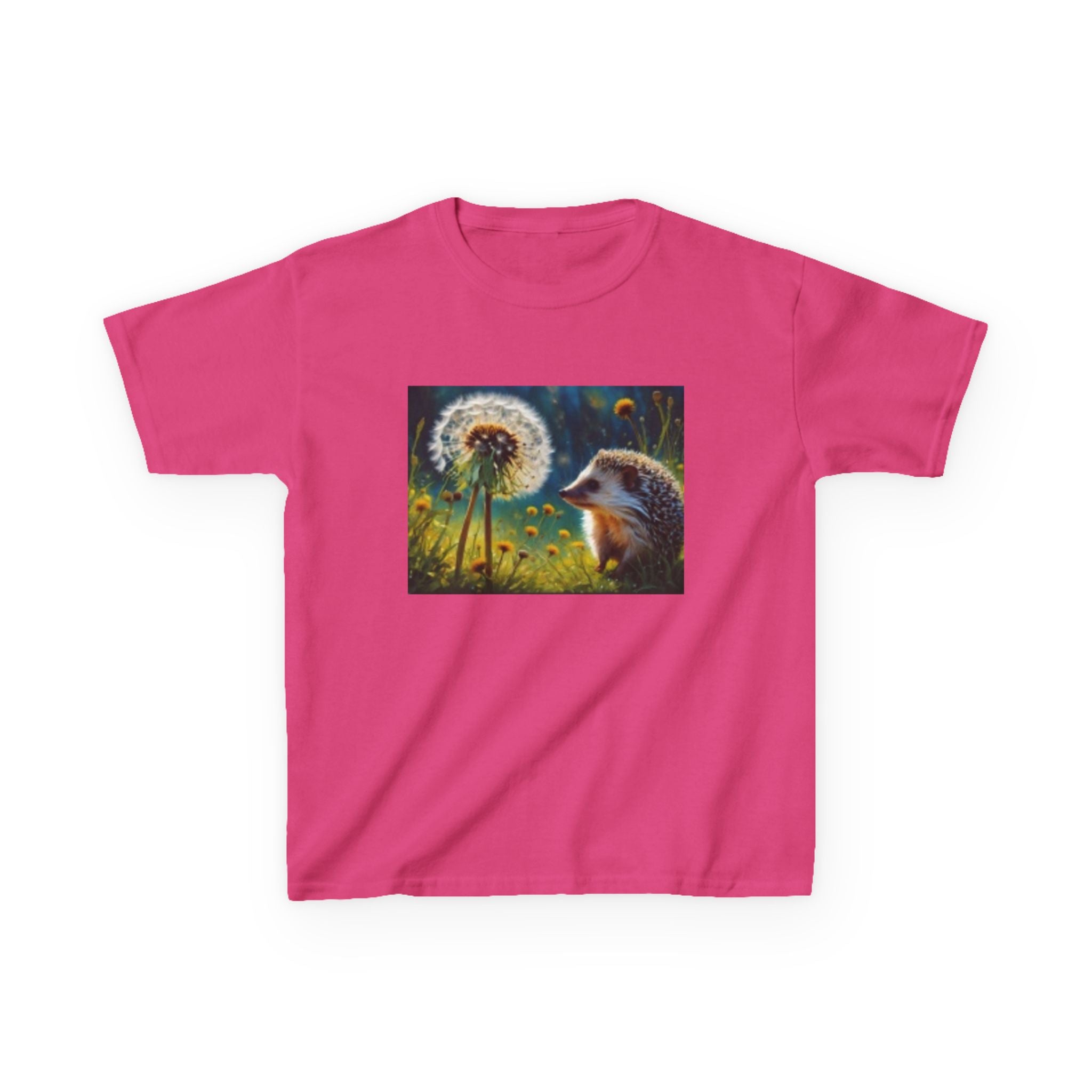 Kids Hedgehog & Dandelion T-Shirt — Whimsical Nature Tee for Children
