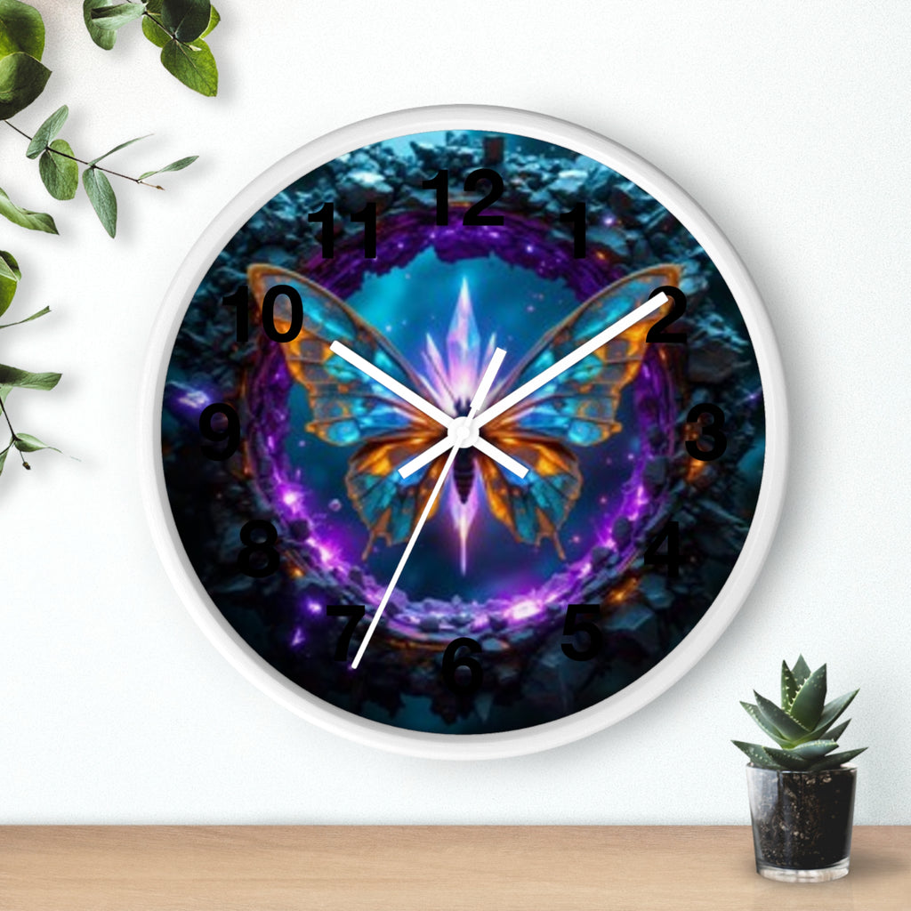 Mystic Butterfly Wall Clock — Neon Fantasy Home Decor