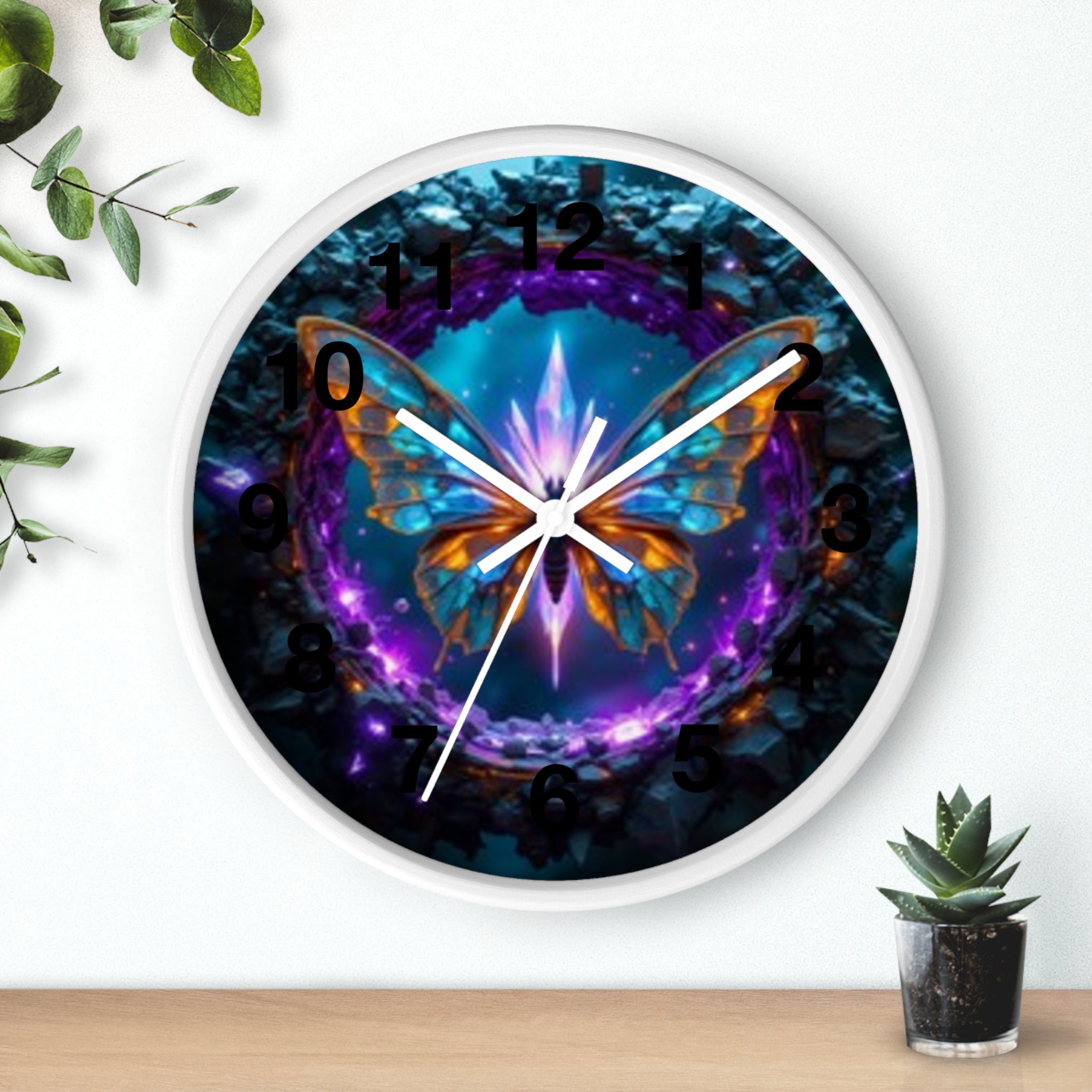 Mystic Butterfly Wall Clock — Neon Fantasy Home Decor
