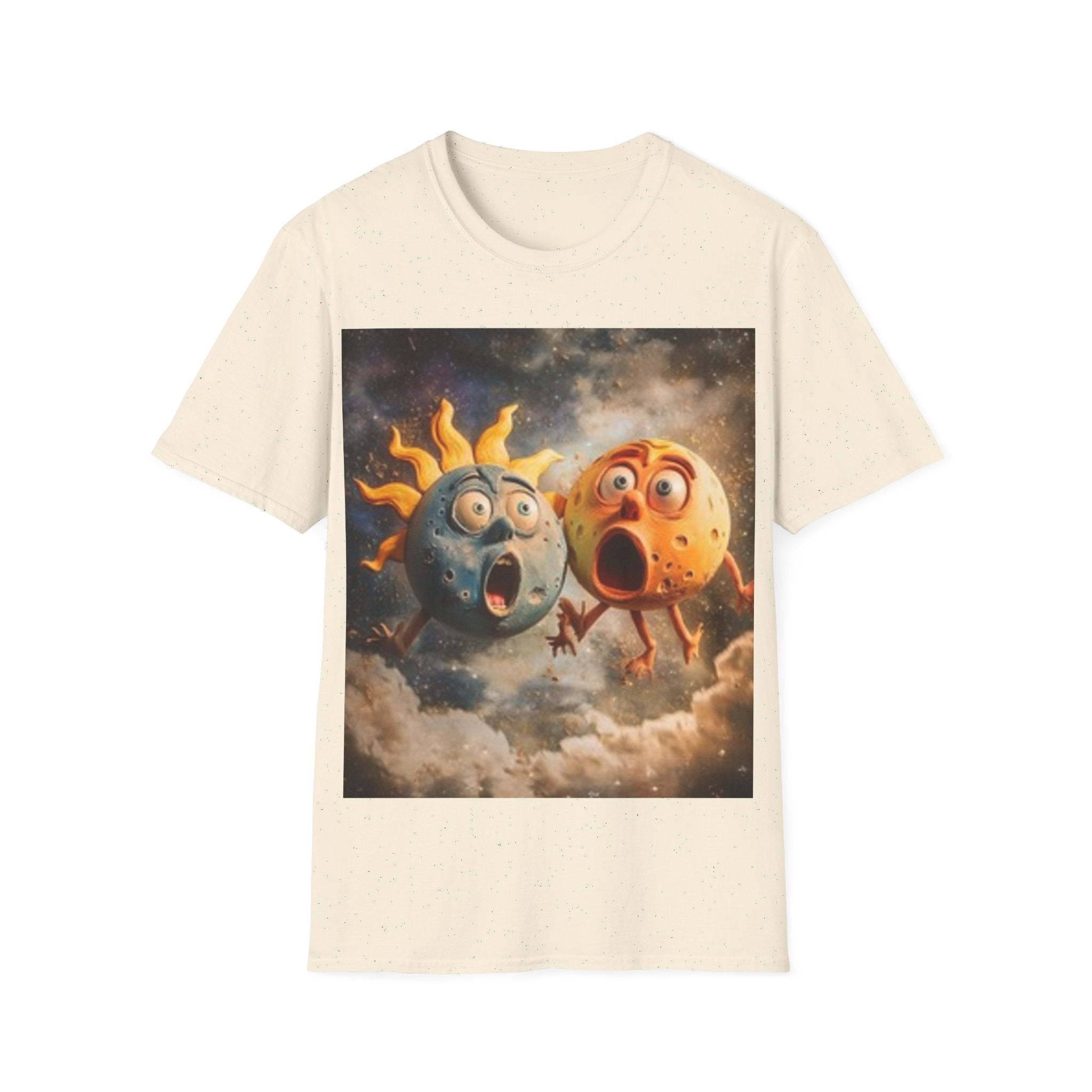 Surprised Sun & Moon T‑Shirt — Cute Cosmic Cartoon Solar Duo Tee