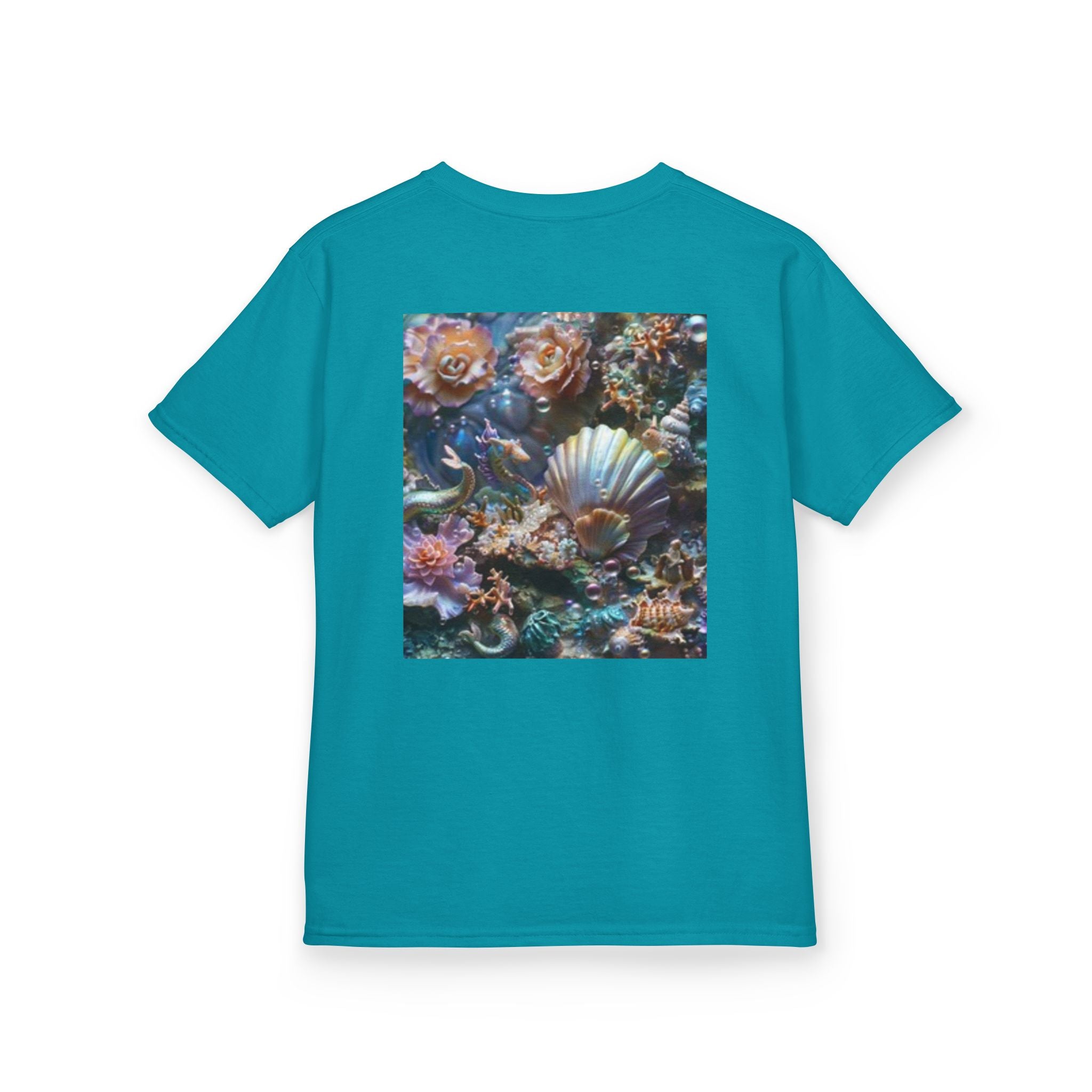 Kids Dolphin Sunset & Shells T-Shirt — Colorful Underwater Ocean Scene
