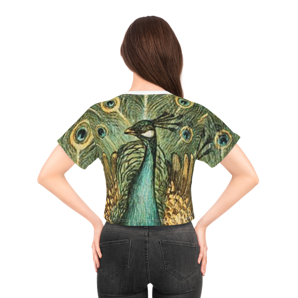 Peacock Art Crop T-shirt — Vintage Peacock Feather All-Over Print Pjamas