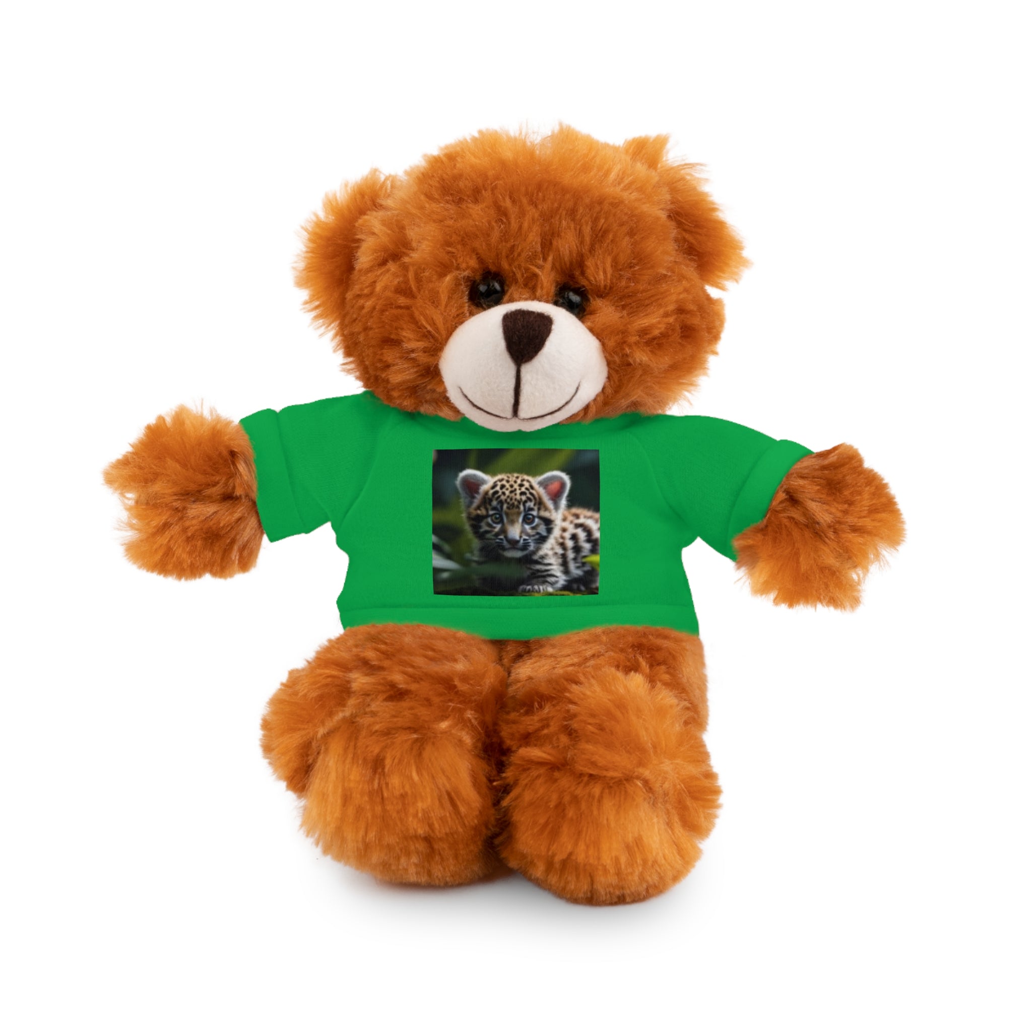 Plush Teddy Bear with Leopard Cub Tee — Cute Animal Gift for Kids & Wildlife Lovers