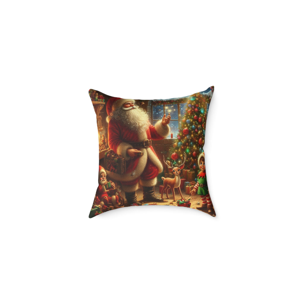 Christmas Santa Scene Square Pillow — Festive Holiday Throw Cushion