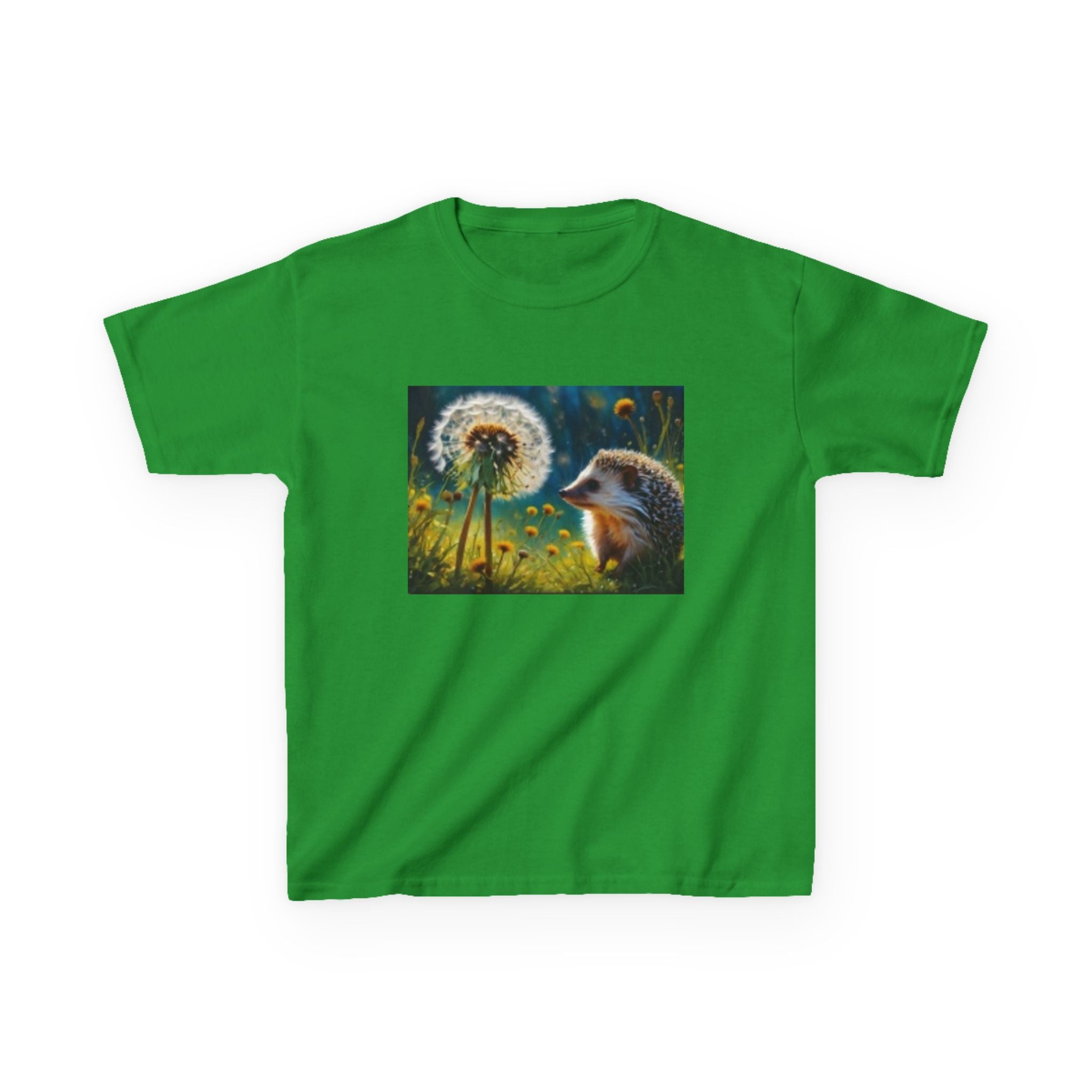 Kids Hedgehog & Dandelion T-Shirt — Whimsical Nature Tee for Children