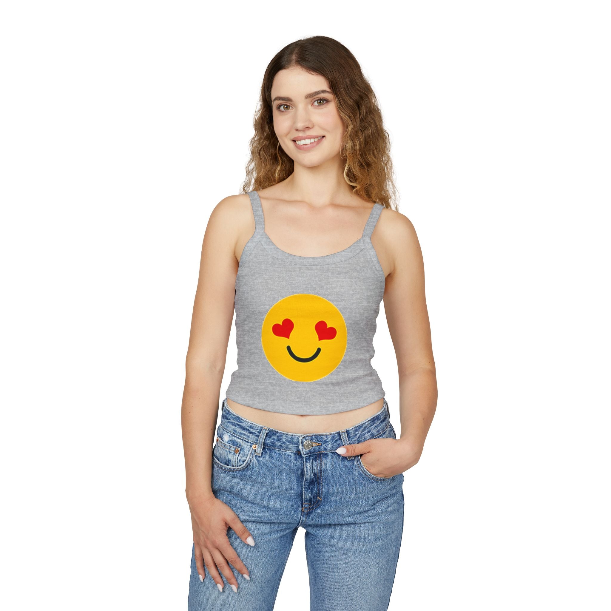 Top Corto de Tirantes con Diseño de Ojos de Corazón para Mujer – Lindo Gráfico de Amor de San Valentín