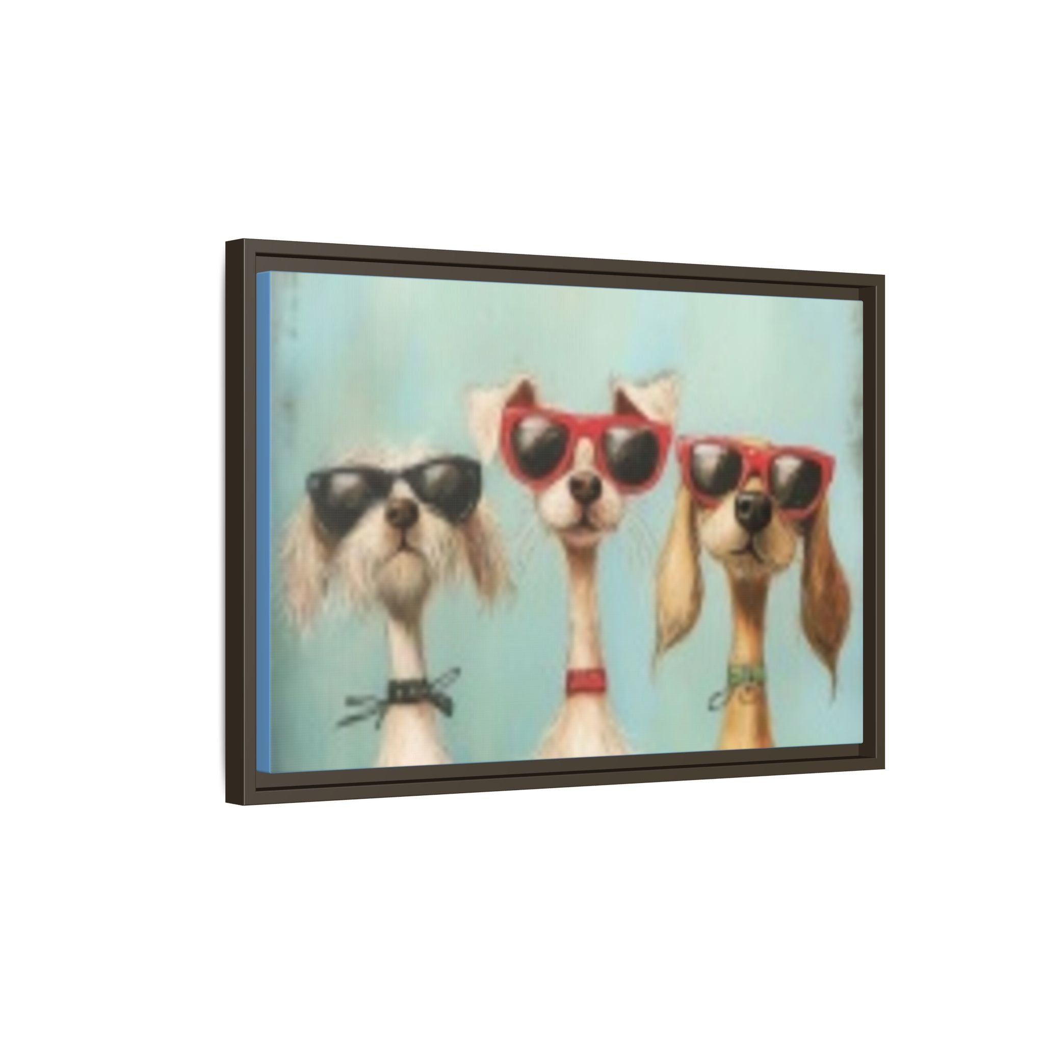 Framed Matte Canvas — Three Cool Dogs in Sunglasses Wall Art