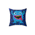 Blue Cartoon Monster Throw Pillow — Cute Fuzzy Monster Decorative Pillow