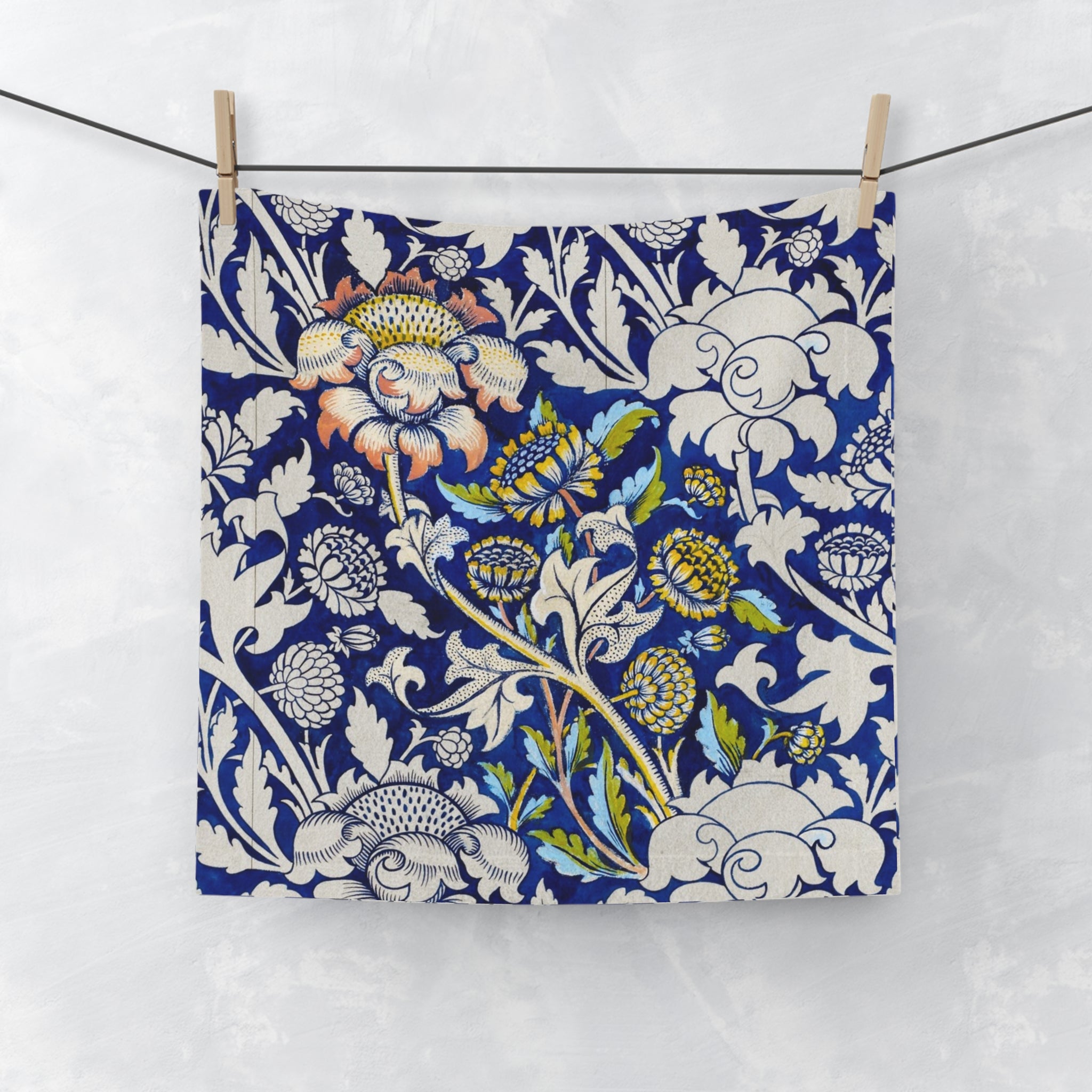 Floral Blue Pattern Face Towel — Vintage Botanical Design