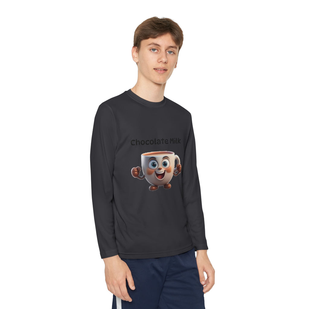 Kids Long Sleeve Tee — Smiling Cartoon Coffee Cup Graphic