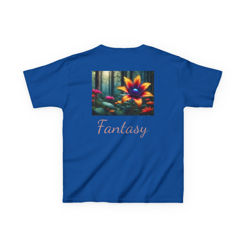 Kids Penguin & Fantasy Flower Fantasy T-shirt— Playful Animal & Colorful Floral Kids Shirt