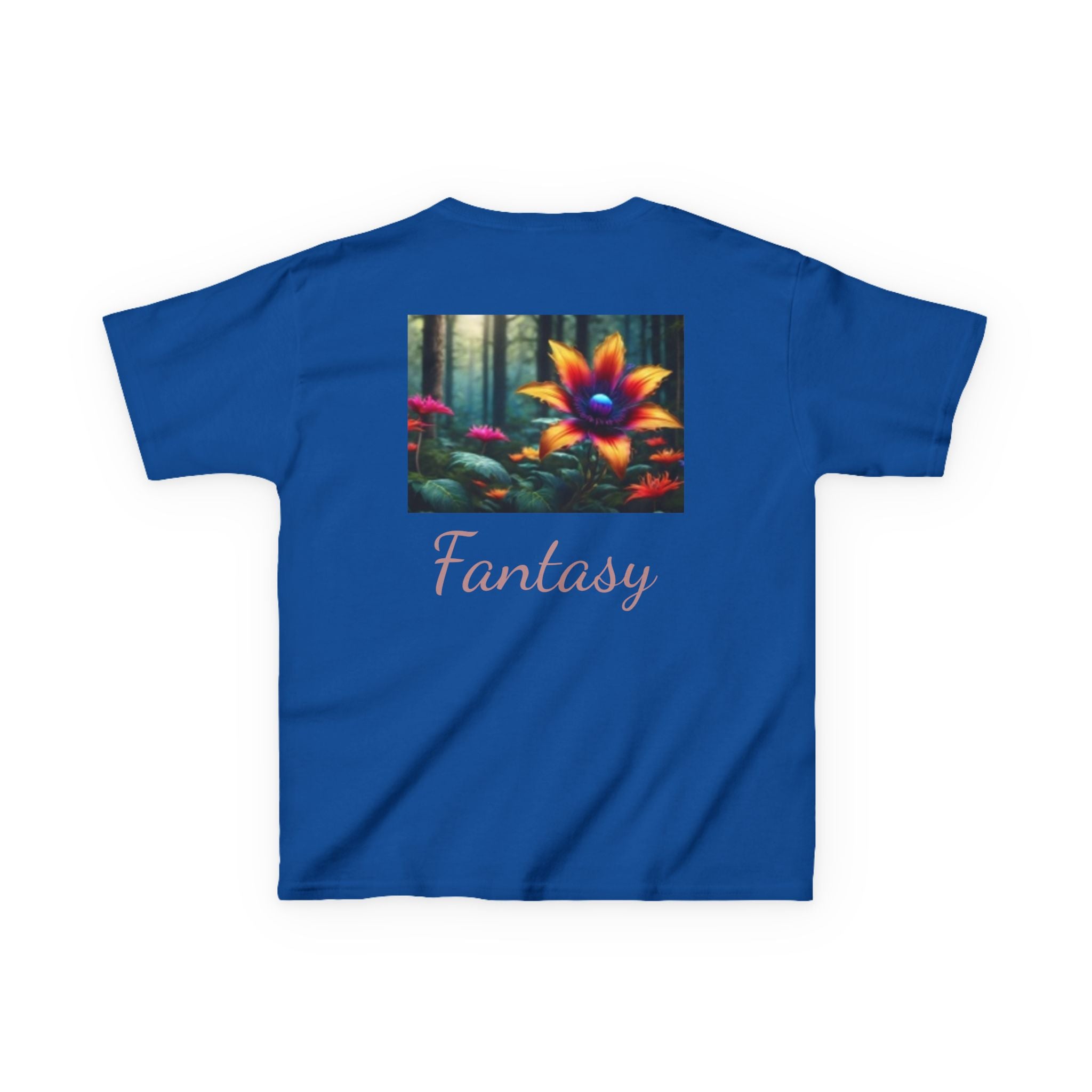 Kids Penguin & Fantasy Flower Fantasy T-shirt— Playful Animal & Colorful Floral Kids Shirt
