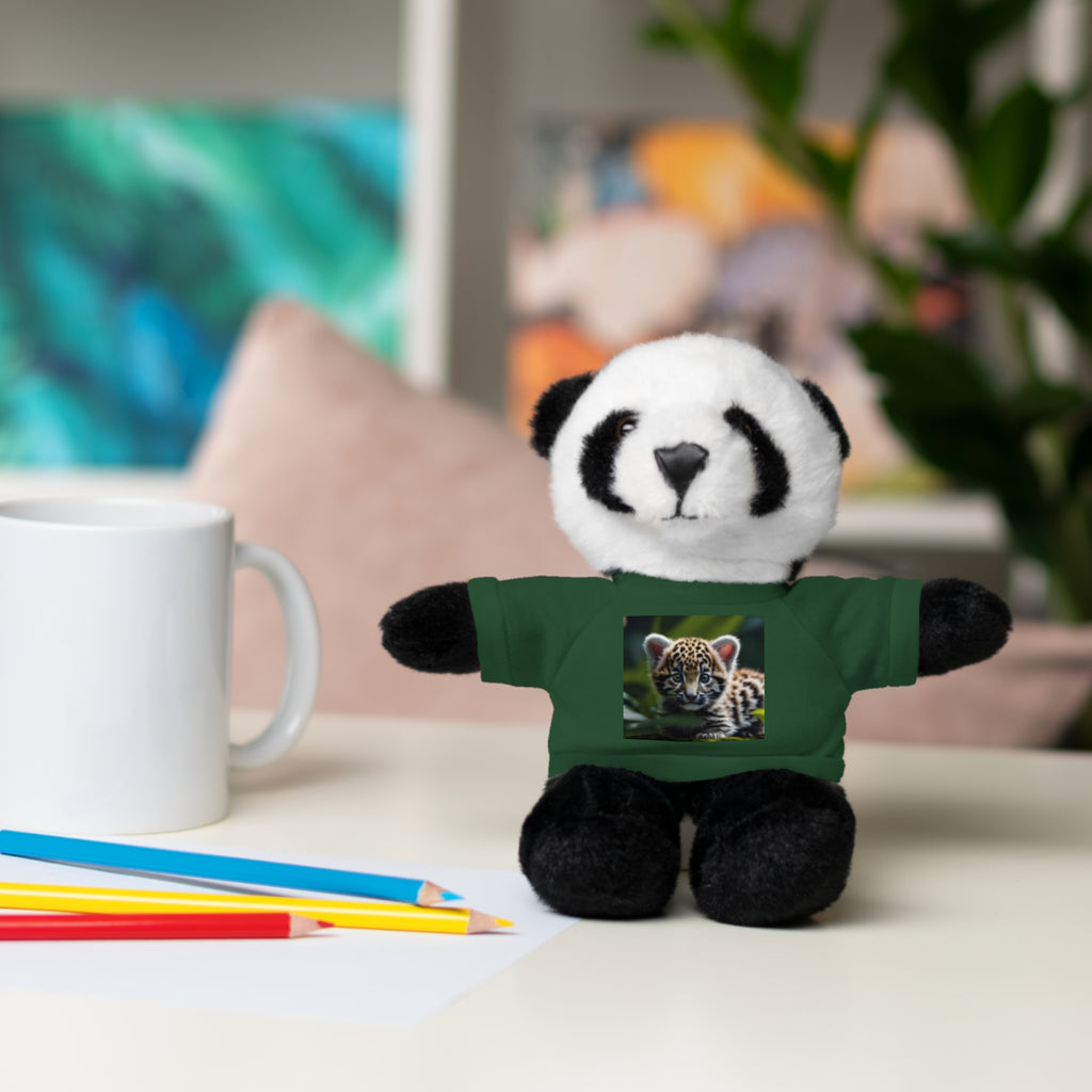 Plush Teddy Bear with Leopard Cub Tee — Cute Animal Gift for Kids & Wildlife Lovers