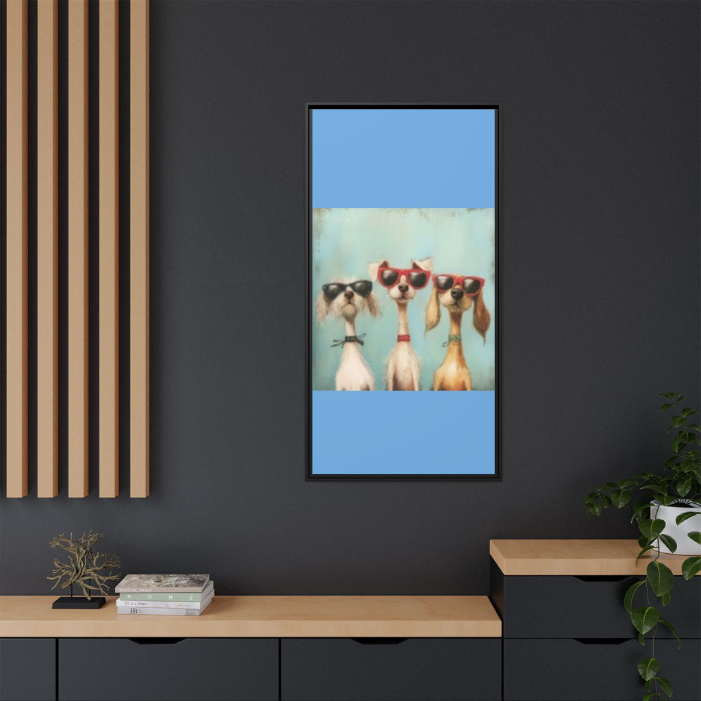 Framed Matte Canvas — Three Cool Dogs in Sunglasses Wall Art