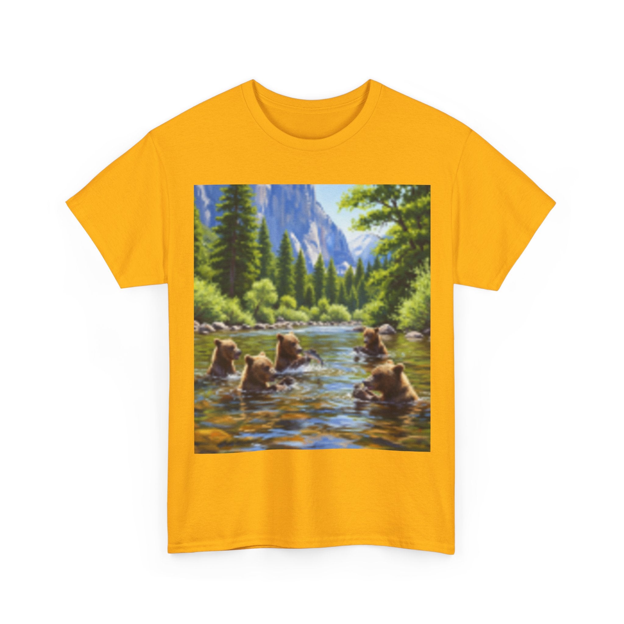 Nature Scene T-shirt— Five Bears in  River & Sunset Landscape T-Shirt