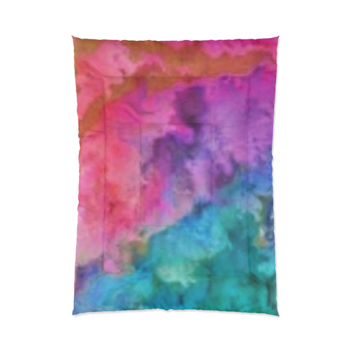 Abstract Rainbow Watercolor Comforter - Vibrant Tie-Dye Bedding