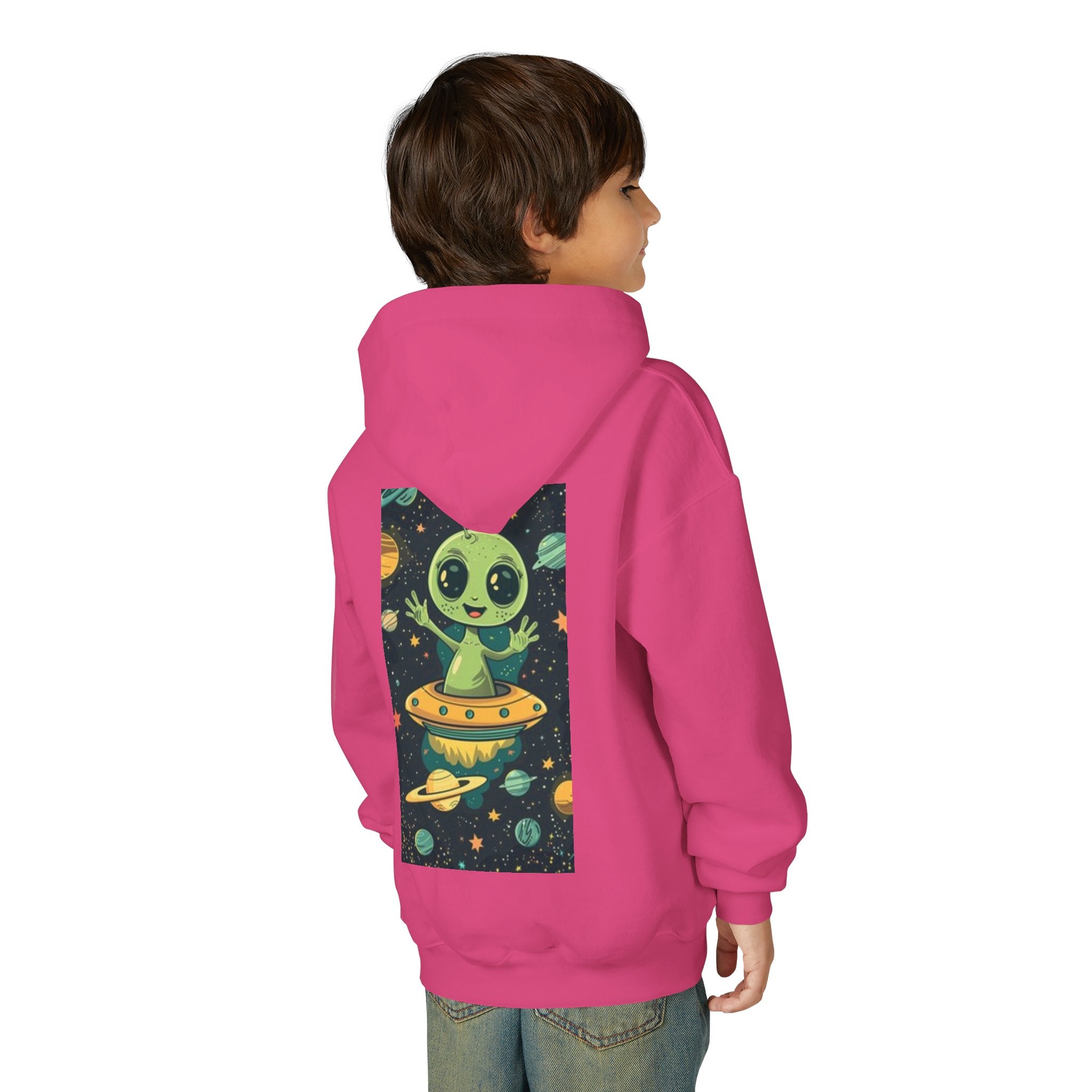 Youth Hoodie — Cute Alien in UFO Space Graphic