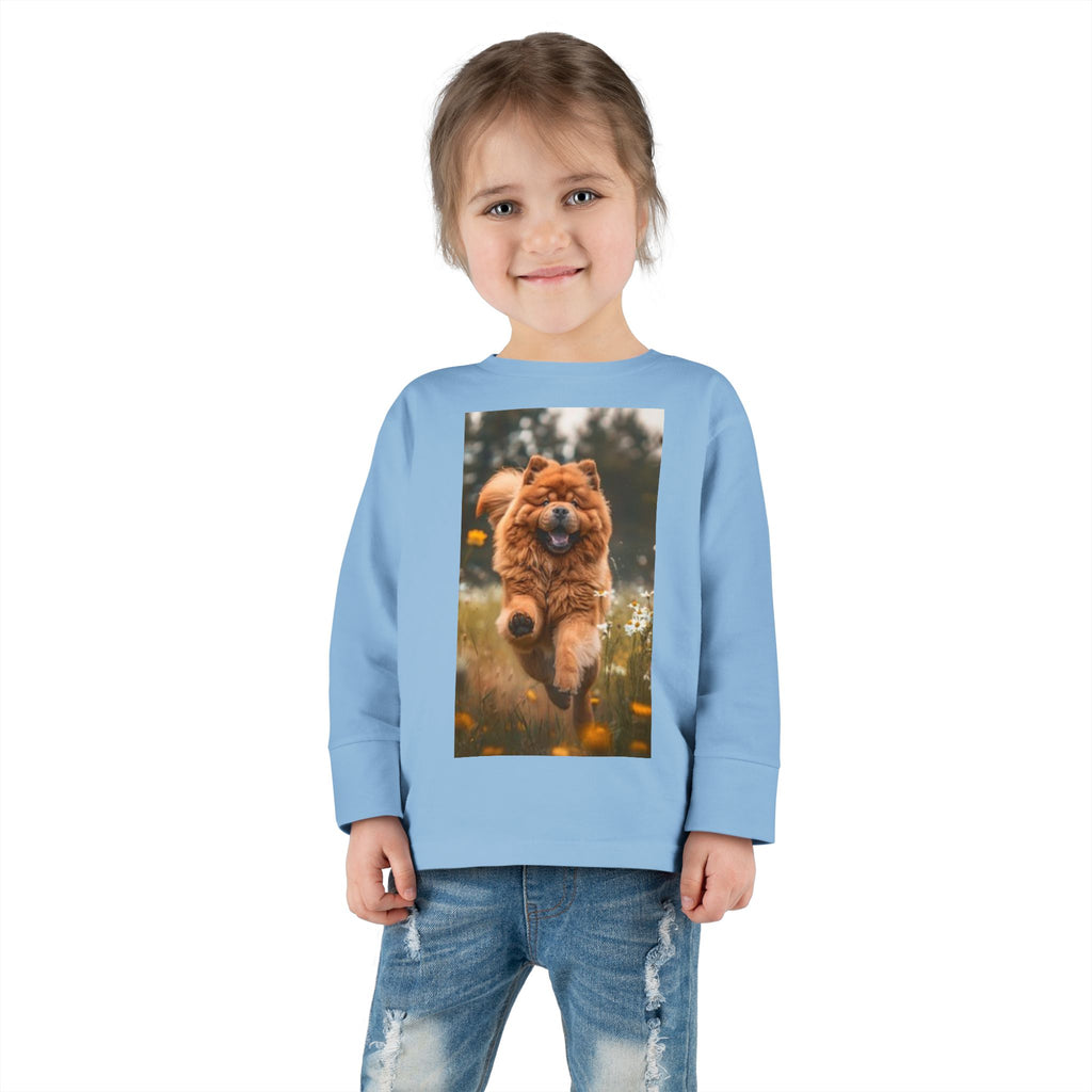 Toddler Long Sleeve Tee — Joyful Running Chow Chow Dog Photo Tee