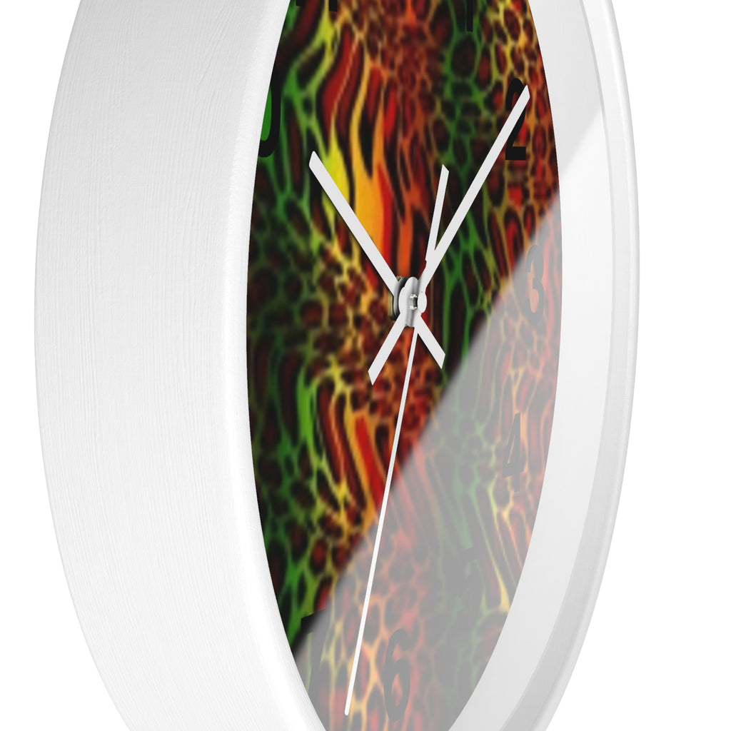 Rasta Safari Wall Clock — Vibrant Red Green Yellow Animal Print Timepiece