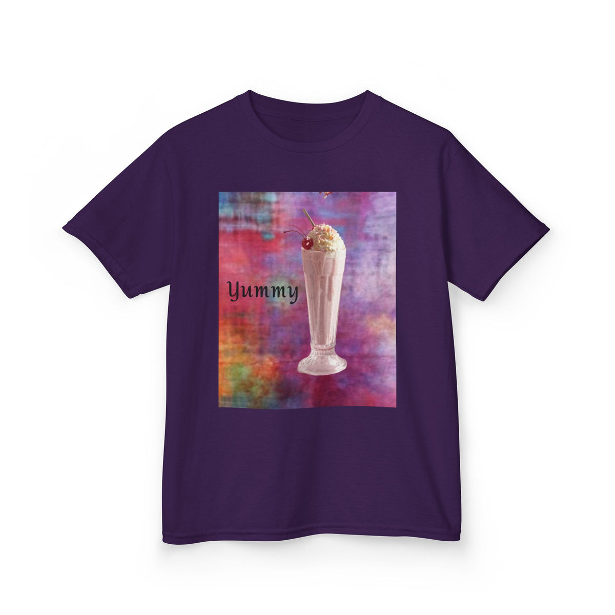 Kids T-shirt — Yummy Strawberry Shake ~ Colorful Abstract Watercolor Square Art