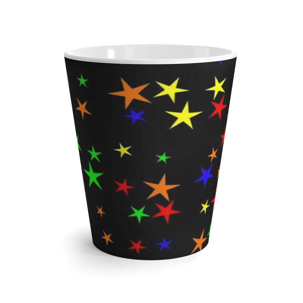 Colorful Stars Latte Mug - Rainbow Star Pattern on Black