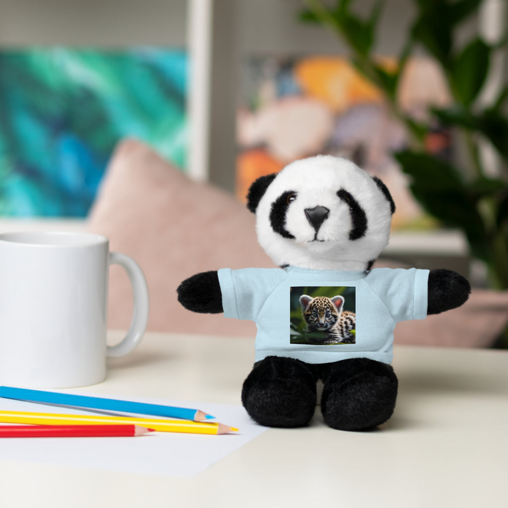 Plush Teddy Bear with Leopard Cub Tee — Cute Animal Gift for Kids & Wildlife Lovers
